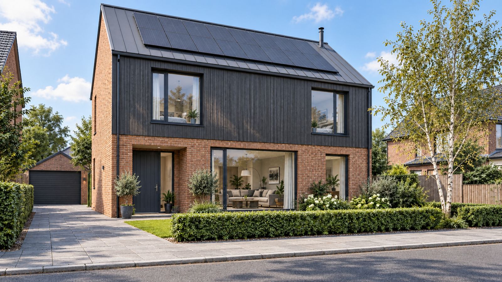 Exterior of a contemporary two-storey UK net-zero home